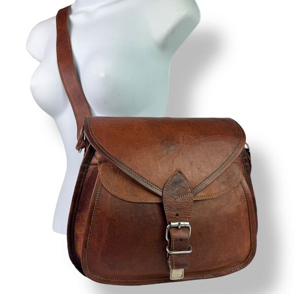 Komal’s Passion Leather Saddle Bag Crossbody Buffalo Leather Rustic Handmade - Picture 2 of 13